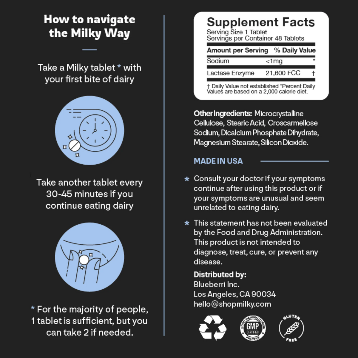 Milky Lactose Intolerance Pills - 10,800 FCC - Dairy Relief for Lactose